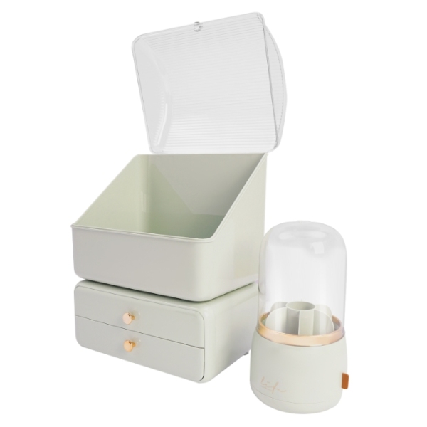 Ensemble 2 pièces de boîte de rangement pour cosmétiques (boîte de maquillage + tube de rangement pour pinceaux de maquillage) - vert Ensemble 2 pièces de boîte de rangement pour cosmétiques (boîte de maquillage + tube de rangement pour pinceaux de maquillage) - vert