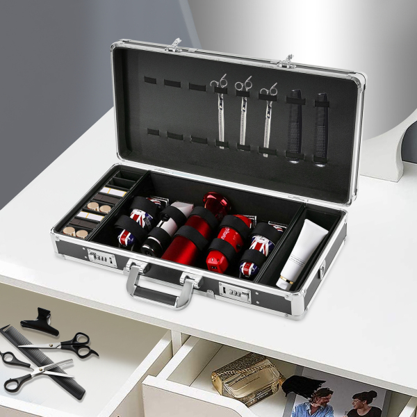 Salon de beauté étui de barbier Kits d'outils de coiffeur organisateur étui de voyage de barbier pour ranger les outils de coiffure 21,65*10,63*4,33 en argent Salon de beauté étui de barbier Kits d'outils de coiffeur organisateur étui de voyage de barbier pour ranger les outils de coiffure 21,65*10,63*4,33 en argent