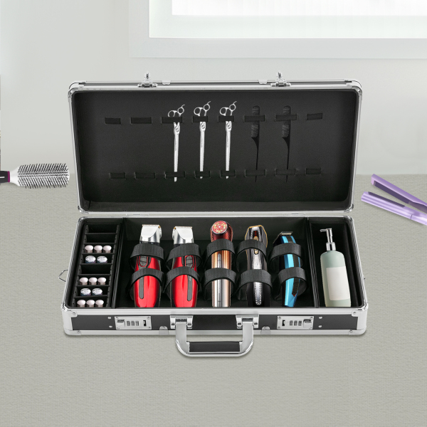 Salon de beauté étui de barbier Kits d'outils de coiffeur organisateur étui de voyage de barbier pour ranger les outils de coiffure 21,65*10,63*4,33 en argent