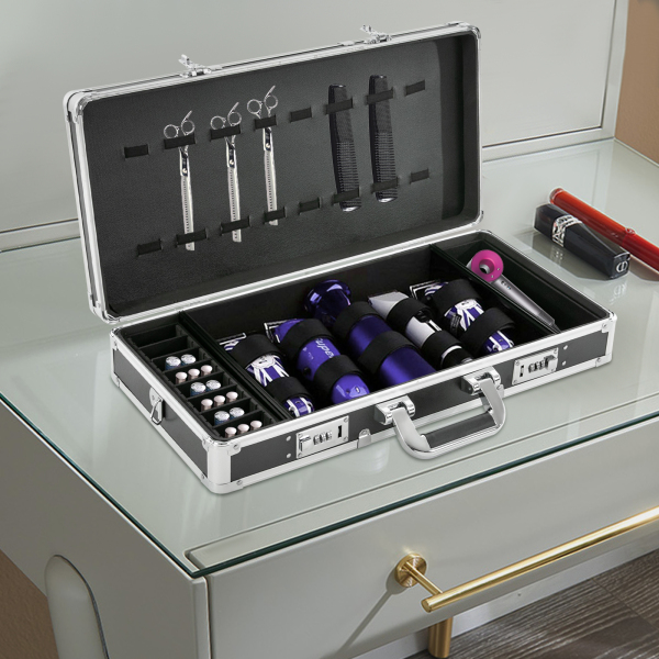 Salon de beauté étui de barbier Kits d'outils de coiffeur organisateur étui de voyage de barbier pour ranger les outils de coiffure 21,65*10,63*4,33 en argent