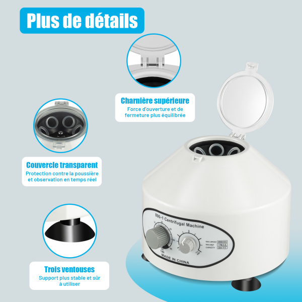 Centrifugeuse De Laboratoire Table 20 Ml X 6 Tubes – Modèle Électrique Compact 0-4000 Tr/min Pour Écoles Et Labs Scientifiques