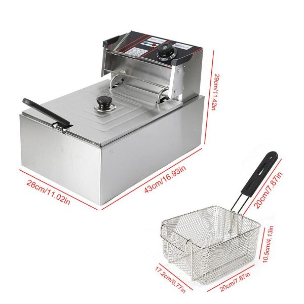Friteuse électrique en acier inoxydable avec couvercle en acier inoxydable - 5,5 l - 2500 W