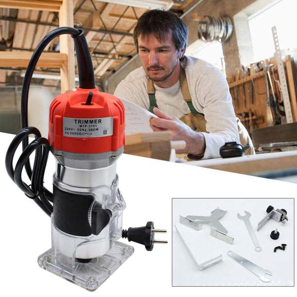 Défonceuse électrique 220 V 30 000 tr/min, laminateur de bois, fraiseuse multifonction en aluminium avec guidage transparent pour le travail du bois.