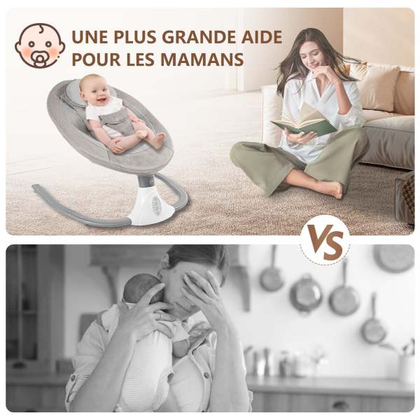 Berceau électrique pour bébé - Balançoire automatique - Bluetooth - Avec musique - Pour bébé entre 0 et 18 mois - Gris