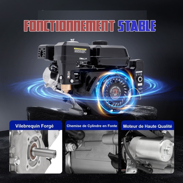 Moteur à Essence 4 Temps 7,5CV | 210cm³ | Pour Karting Et Usage Industriel | Noir
