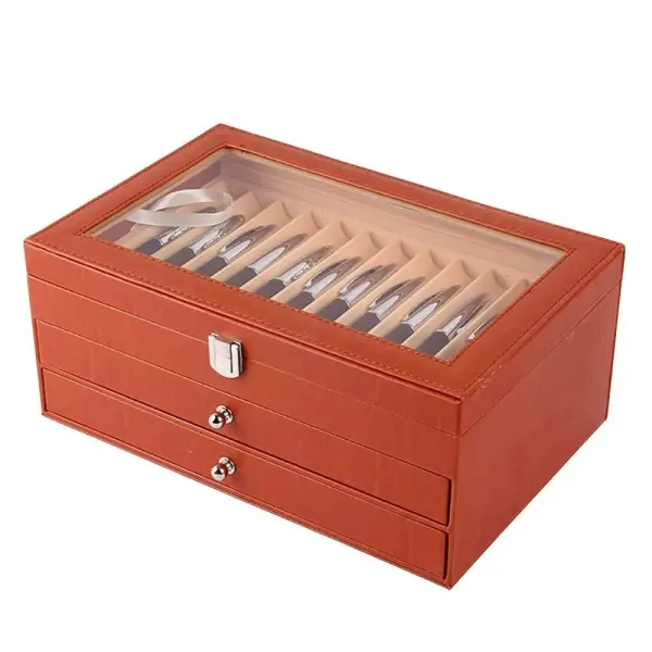 24/36 fentes stylo plume en cuir stylo porte-vitrine avec couvercle transparent stylo organisateur stockage collecteur boîte - 36 pens orange
