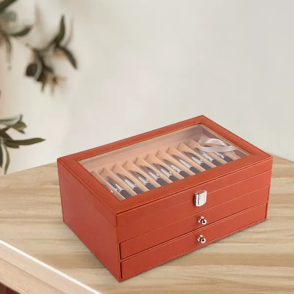 24/36 fentes stylo plume en cuir stylo porte-vitrine avec couvercle transparent stylo organisateur stockage collecteur boîte - 36 pens orange