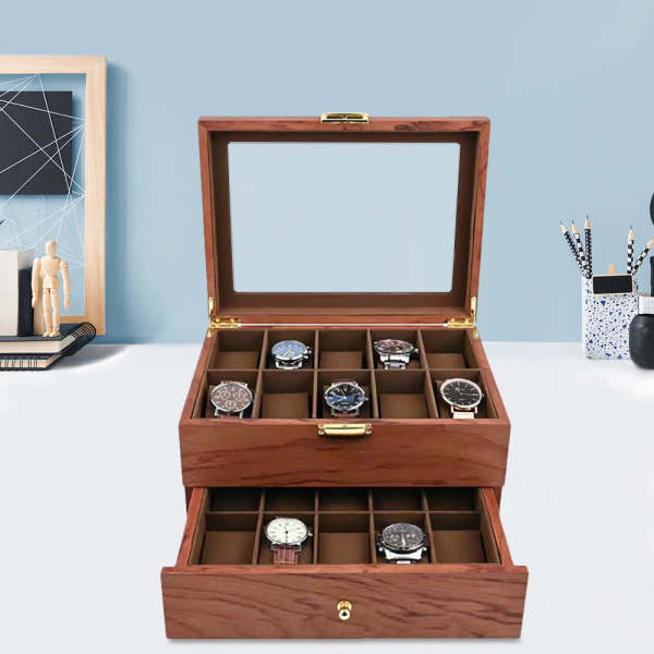 Coffret En Bois Pour 6 Montres - Boîte De Rangement Avec Vitrine - Cadeau Idéal Homme