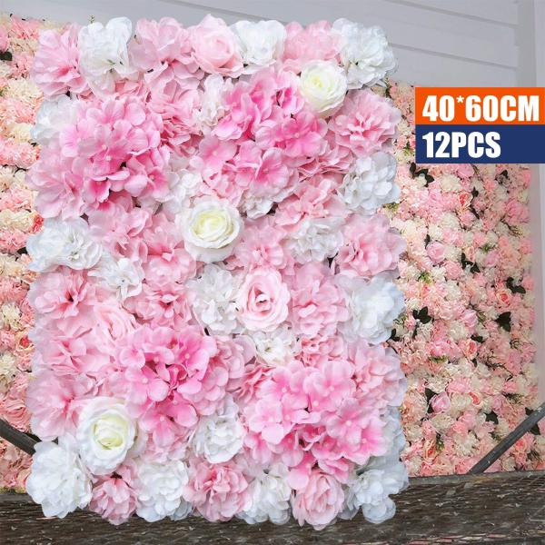 12 x 40 x 60 cm - Mur de roses artificielles - Pour décoration de mariage - Fond de rue - Mur de fleurs en soie