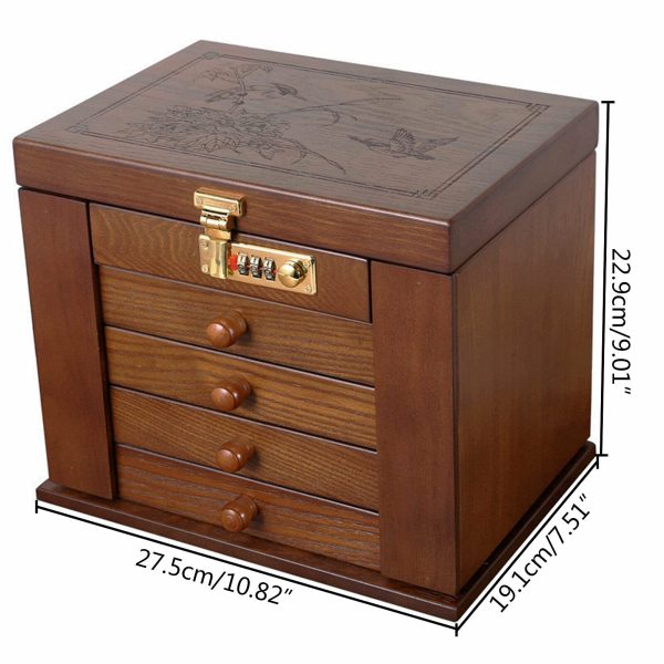 Boîte À Bijoux En Bois Et Laiton Chinoise Antique Avec Miroir