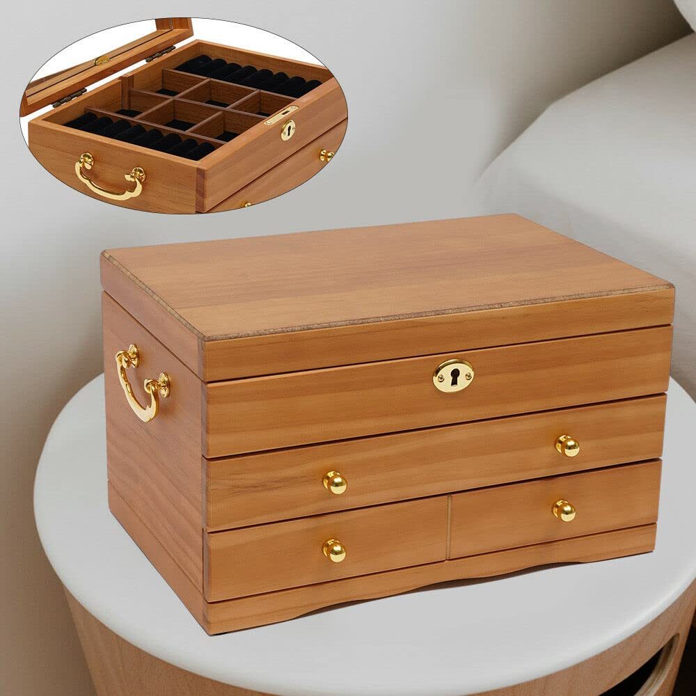 Boîte à Bijoux Vintage En Bois Avec 2 Portes Latérales Et 3 Tiroirs - Rangement Armoire, Occasion France