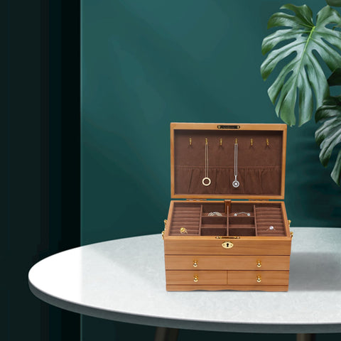 Boîte à Bijoux En Bois Forme Coffre - Vernis Chêne Clair - Neuf Sans Emballage