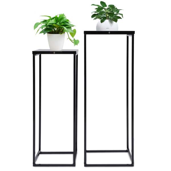 Lot de 2 tabourets à fleurs, rectangulaires, modernes, noirs, en métal, décoratifs, pour jardin, salon, chambre à coucher et événement