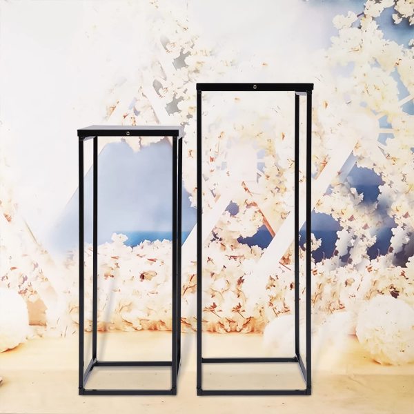 Lot de 2 tabourets à fleurs, rectangulaires, modernes, noirs, en métal, décoratifs, pour jardin, salon, chambre à coucher et événement