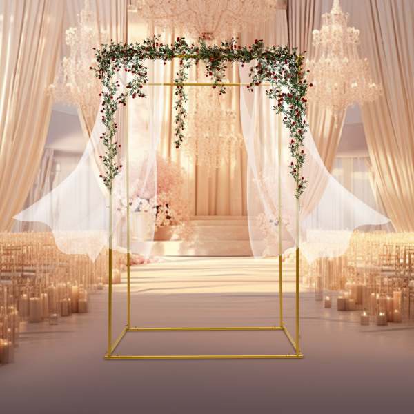 Arche De Mariage Dorée 1.8x2.4 M - Support Toile De Fond Pour Décoration Jardin Ou Fête