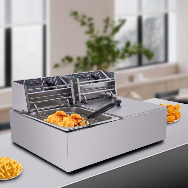 Friteuse Professionnelle électrique 6L - Inox - 2500W - Thermostat Réglable 60-200°C - Parfaite Frites, Poulet