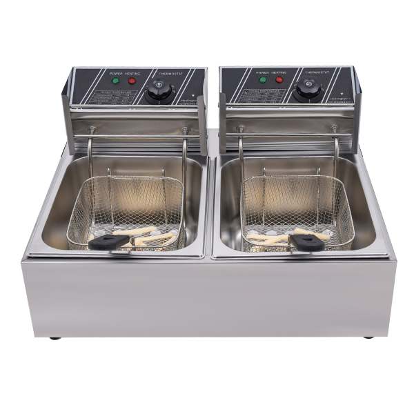 Friteuse électrique à double friteuse 12 l en acier inoxydable avec 2 paniers et couvercles pour frites, poulet, restaurant, maison