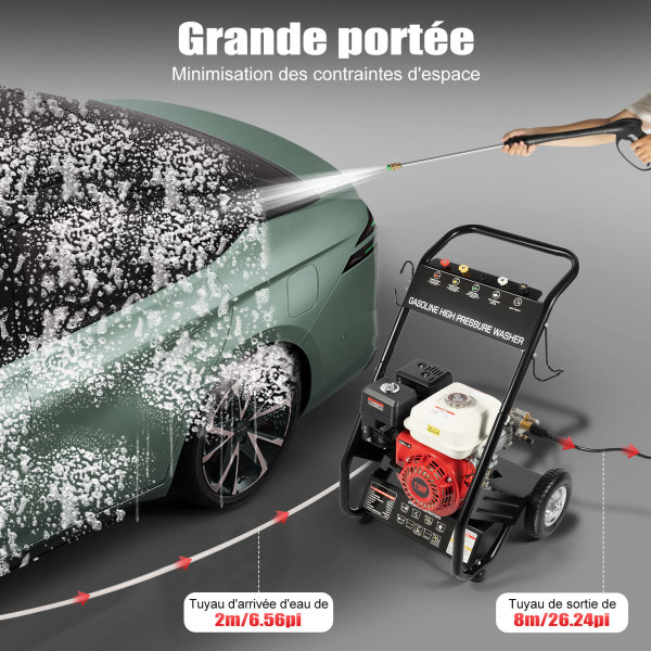 6,5 HP Nettoyeur haute pression à essence pour machine à laver moteur à essence 3400 tr/min 170-190 bar