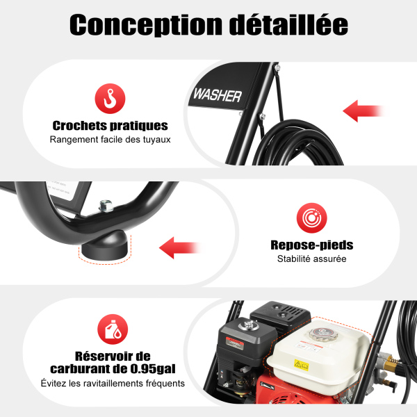 6,5 HP Nettoyeur haute pression à essence pour machine à laver moteur à essence 3400 tr/min 170-190 bar
