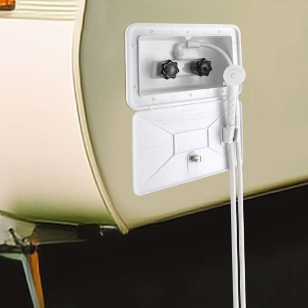 kit de boîte de douche extérieure pour camping-car avec interrupteur chaud/froid, pomme de douche, tuyau, pour bateau, camping-car, caravane, blanc