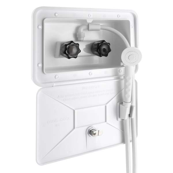 kit de boîte de douche extérieure pour camping-car avec interrupteur chaud/froid, pomme de douche, tuyau, pour bateau, camping-car, caravane, blanc