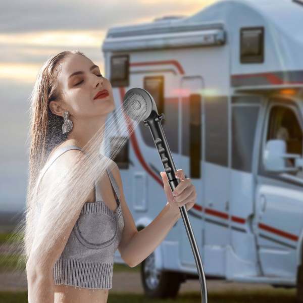 kit de boîte de douche extérieure pour camping-car avec interrupteur chaud/froid, pomme de douche, tuyau, pour bateau, camping-car, caravane, noir