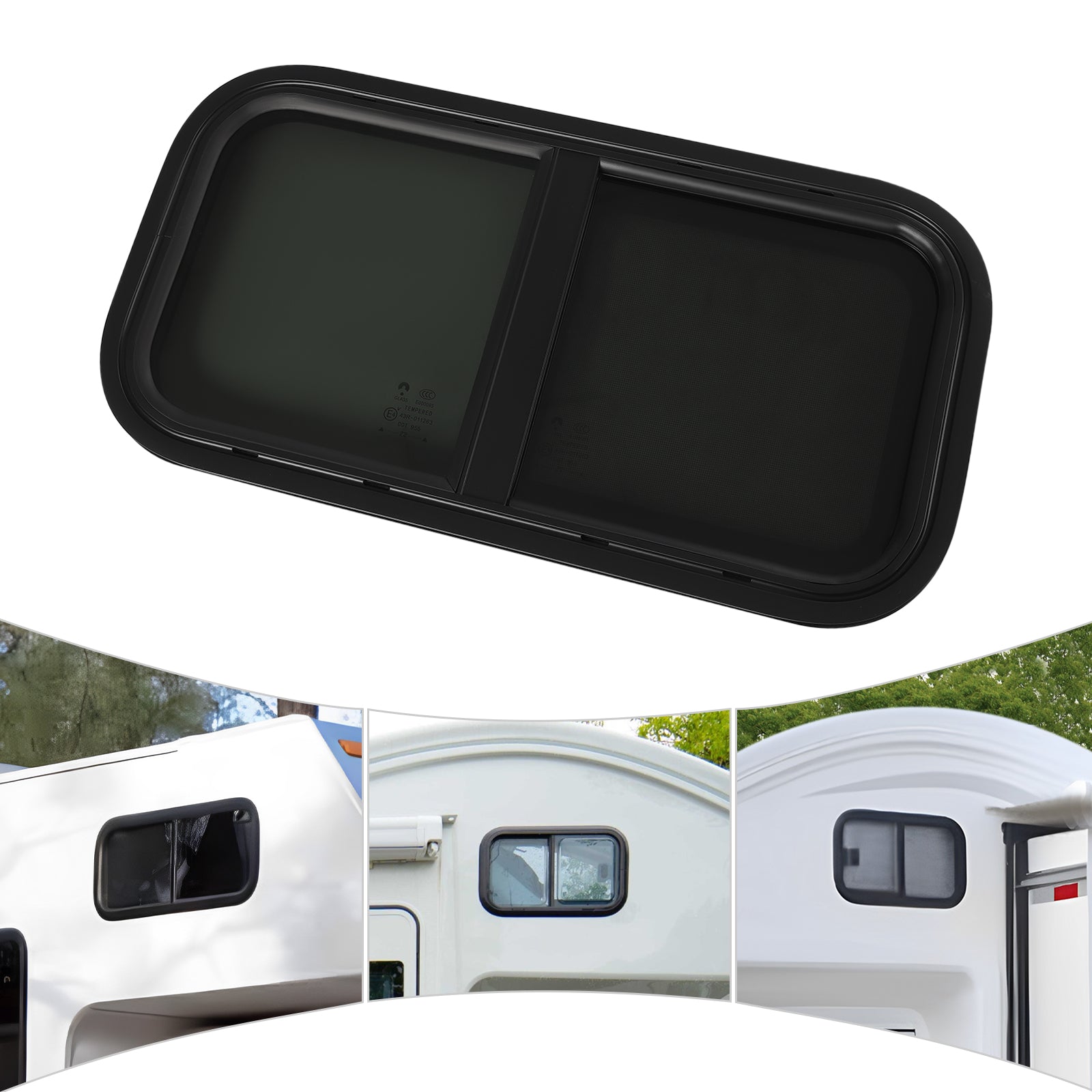 Fenêtre à Fermeture éclair Pour Camping-car/caravane - 800x500 Mm, Ouverture 85°, Moustiquaire Et Store Intégrés - Alliage Aluminium, Verre Trempé - 8
