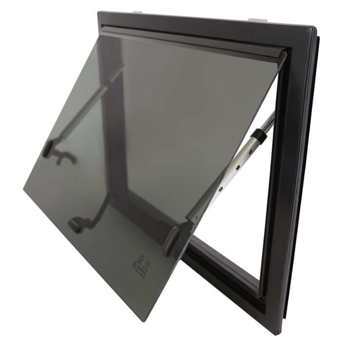 Fenêtre Latérale Caravane – 600x450 Mm, Verre Trempé 4 Mm, Moustiquaire, Cadre Alu, Noir Ou Blanc, Pour épaisseur Mur 30-80 Mm