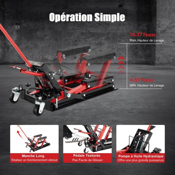 Leviers hydrauliques pour moto, plate-forme, réparation de moto, cadre 680 kg, support de montage (rouge)  - Charge maximale : 680 kg