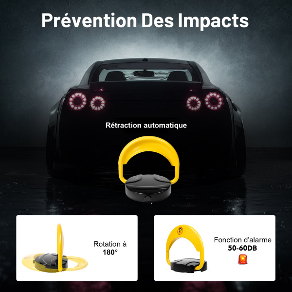 Poteau De Barrière Parking Électrique Avec Télécommande - Verrouillage 180° - Jaune - Charge 2T