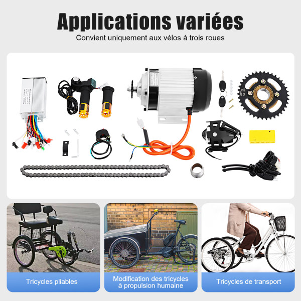 Kit de conversion de tricycle électrique Brushless pour équiper trois roues Moteur à engrenages sans balais pour tricycle / Rikscha / Tricycle