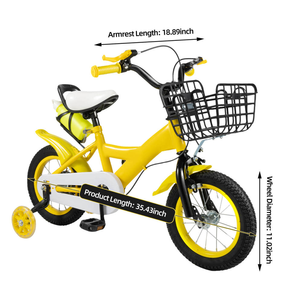 Vélo Enfant 12 Pouces MccoMMon - Vélo Garçon Fille Avec Roues Stabilisatrices, Freins Doubles, Panier Et Chaîne Antidérapante (Bleu)