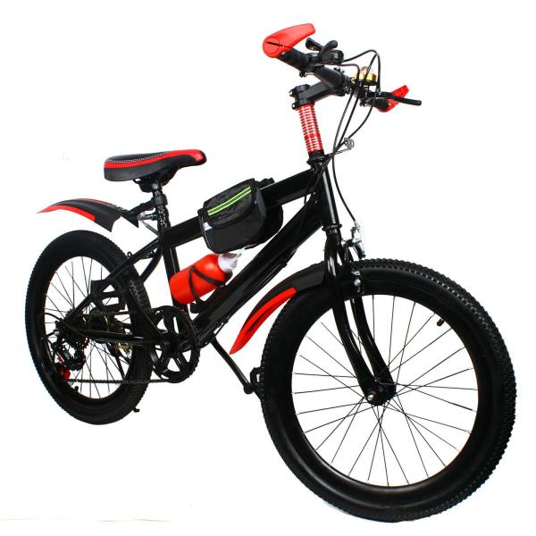MccoMMon Vélo Enfant 20 Pouces – Cadre Acier Carbone, 7 Vitesses, Double Frein à Disque – Siège Réglable 63-76 Cm – Pour Enfants De 130-150 Cm – Look Racing Noir/rouge