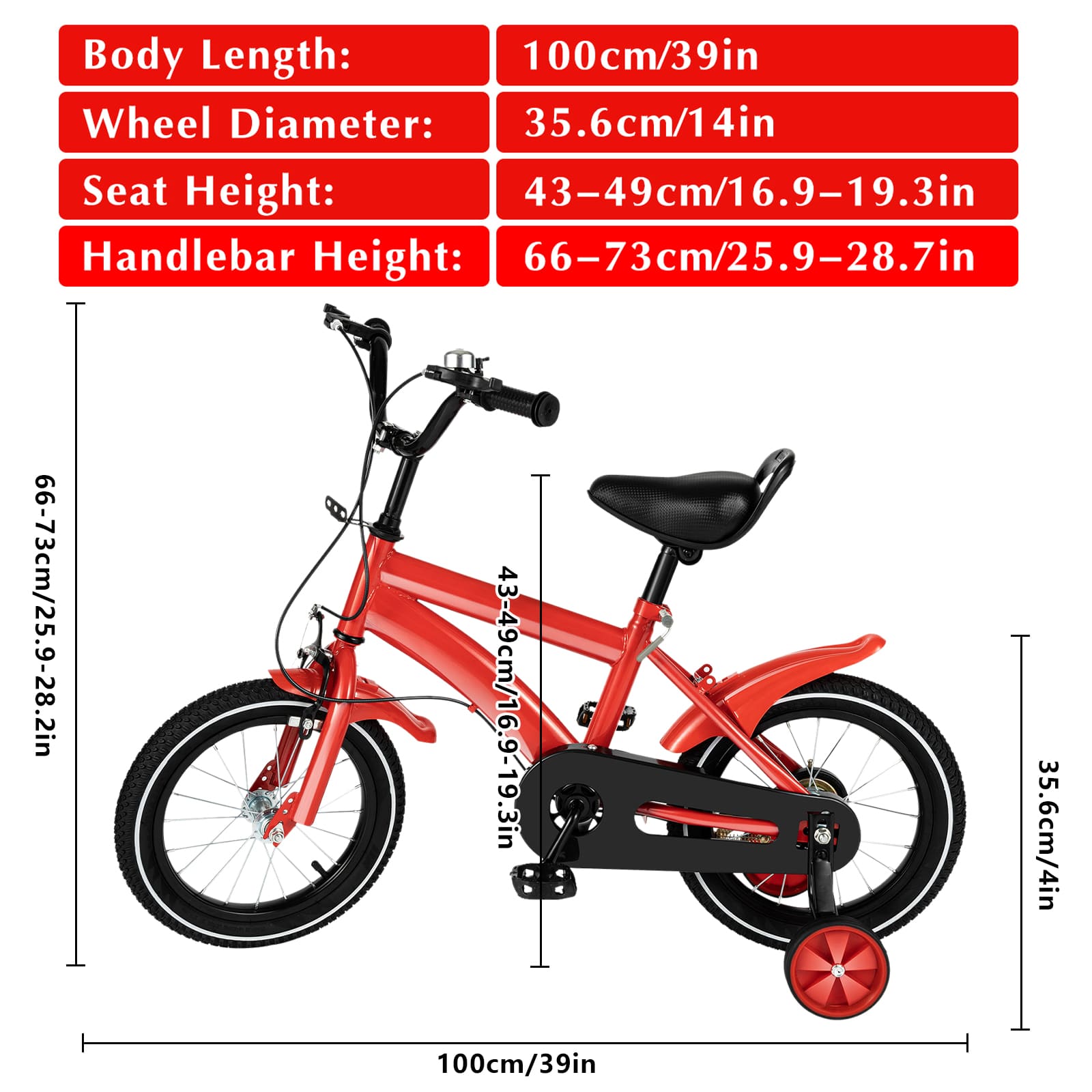 Vélo Enfant 14 Pouces Avec Roues Stabilisatrices – Acier Renforcé, Réglable, Pour 4 Ans Et Plus