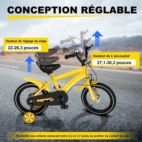 Vélo 14 enfant 3-5 ans avec roues stabilisateurs et rétropédalage
