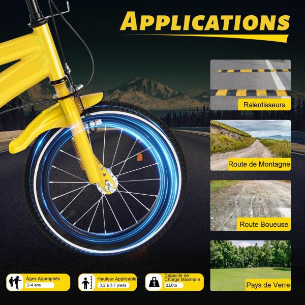 Vélo Pour Enfant 16 Pouces Avec Roues Stabilisatrices Amovibles - Hauteur Réglable - Jaune - 5 à 8 Ans