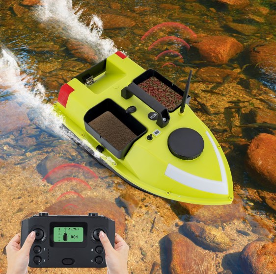 Bateau-appât De Pêche Vert Avec GPS Et LED - Batteries 5200mAh - Télécommande 600m - Neuf