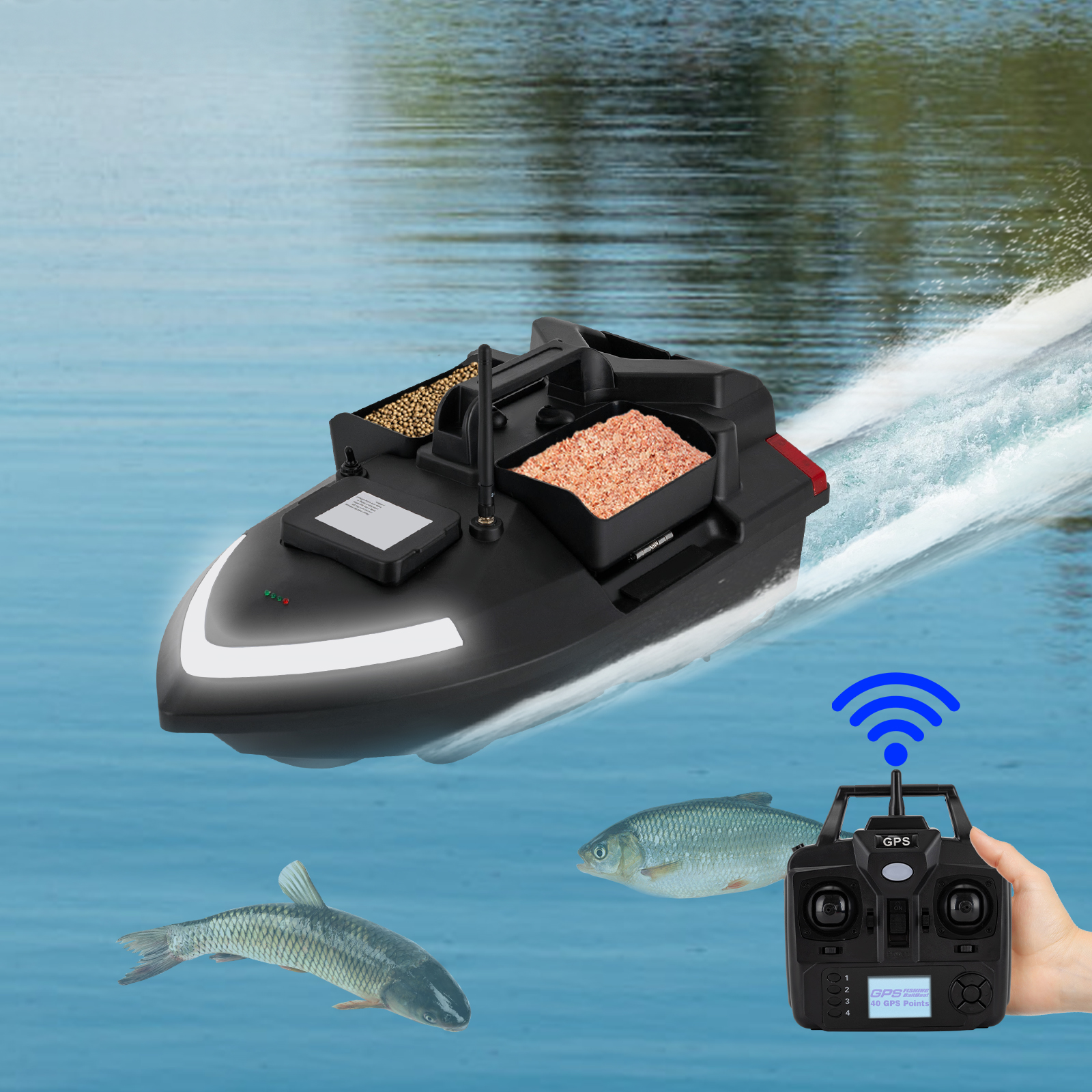 Bateau-appât de pêche télécoandé GPS, distance de contrôle : 500 /1 640,42 pieds, une Bateau-appât de pêche télécoandé GPS, distance de contrôle : 500 /1 640,42 pieds, une