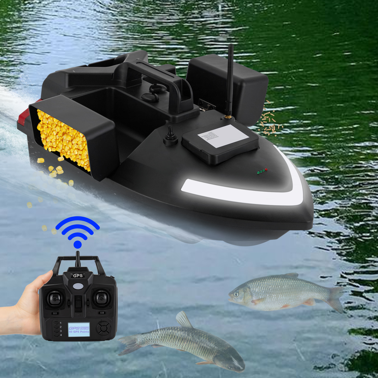 Bateau Appât De Pêche Télécommandé Avec GPS Et Sondeur - Double Moteur, LED, 99 Points De Traîne, Portée 500m | Pour Lac, Réservoir