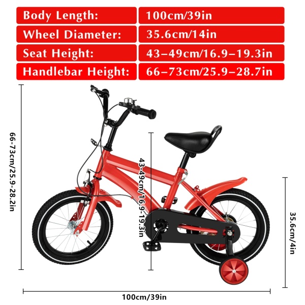 Vélo Enfant 14 Pouces – Roues Stabilisatrices, Panier, Siège Réglable, Pour 3-6 Ans