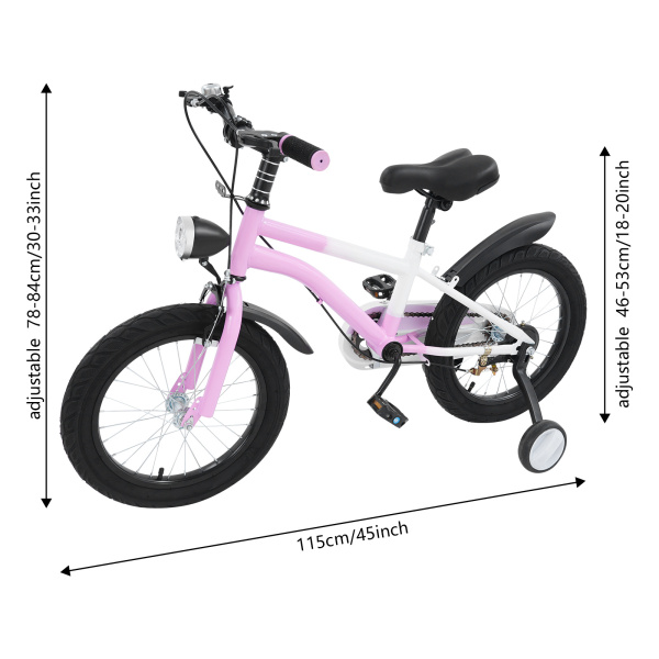Vélo enfant 40 cm, avec éclairage et roues stabilisatrices, pour enfants de 5 à 8 ans mesurant entre 105 et 135 cm - Rose
