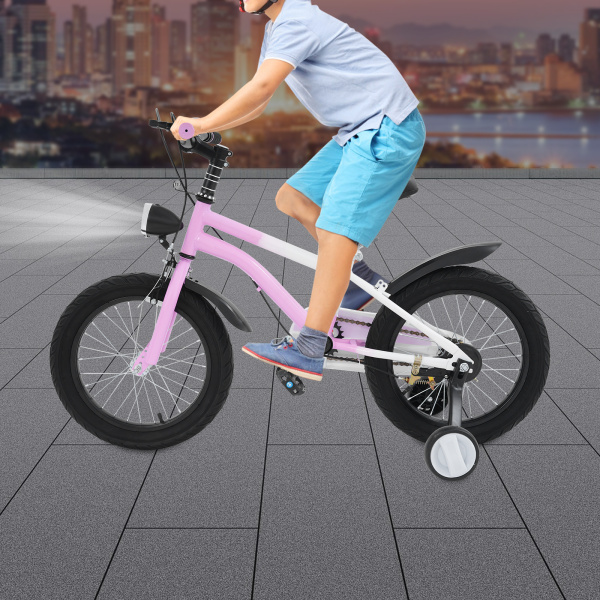 Vélo enfant 40 cm, avec éclairage et roues stabilisatrices, pour enfants de 5 à 8 ans mesurant entre 105 et 135 cm - Rose