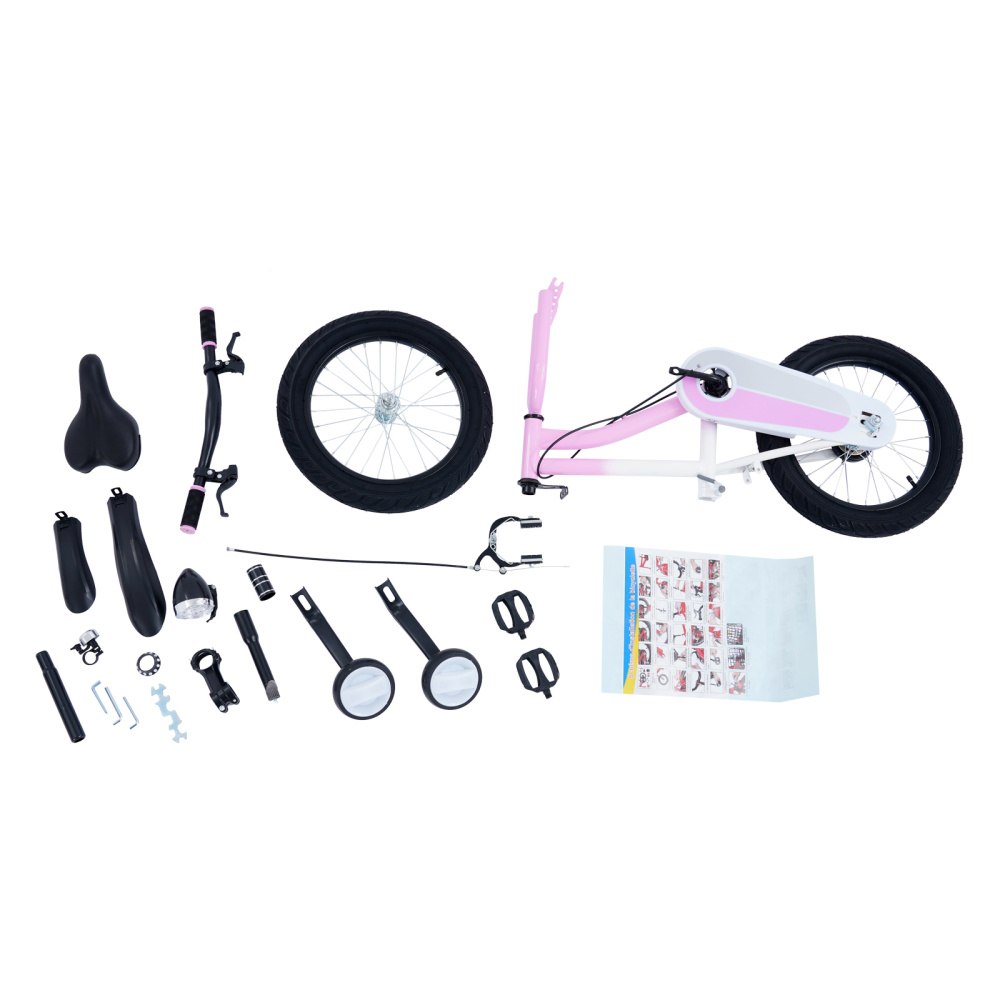 Vélo enfant 40 cm, avec éclairage et roues stabilisatrices, pour enfants de 5 à 8 ans mesurant entre 105 et 135 cm - Rose