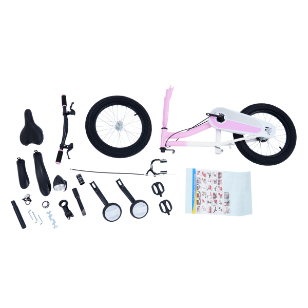 Vélo enfant 40 cm, avec éclairage et roues stabilisatrices, pour enfants de 5 à 8 ans mesurant entre 105 et 135 cm - Rose