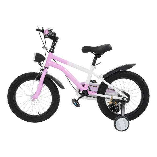 Vélo enfant 40 cm, avec éclairage et roues stabilisatrices, pour enfants de 5 à 8 ans mesurant entre 105 et 135 cm - Rose