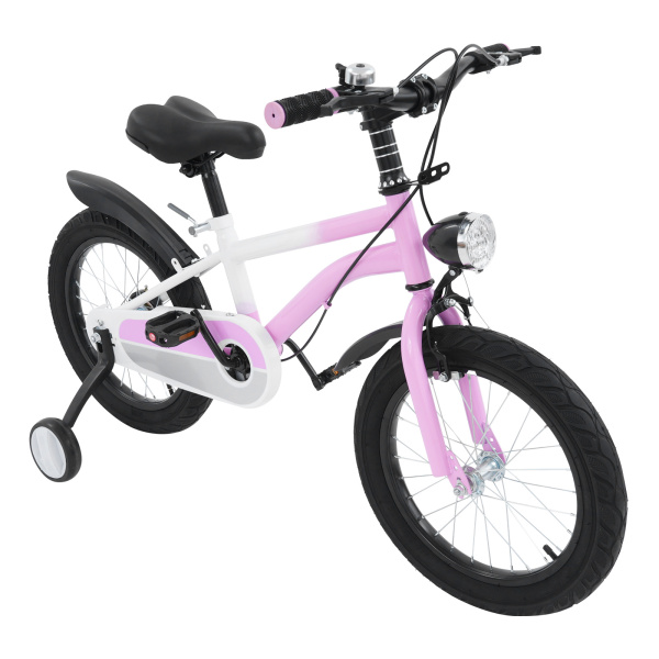 Vélo enfant 40 cm, avec éclairage et roues stabilisatrices, pour enfants de 5 à 8 ans mesurant entre 105 et 135 cm - Rose
