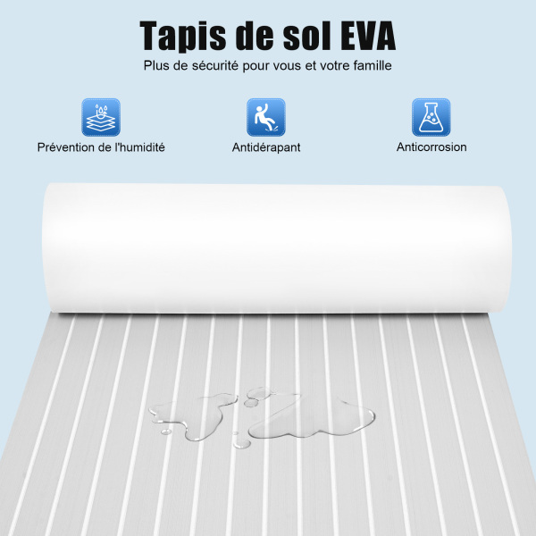 Tapis de sol en mousse Eva autocollant - Pour bateau - 240 x 90 x 0,6 cm