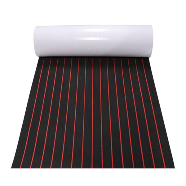 RainWeel Tapis EVA Faux Teck Antidérapant Pour Bateau 240x90 Cm - Revêtement De Pont Rouge & Noir, Idéal Yacht, Piscine, Kayak