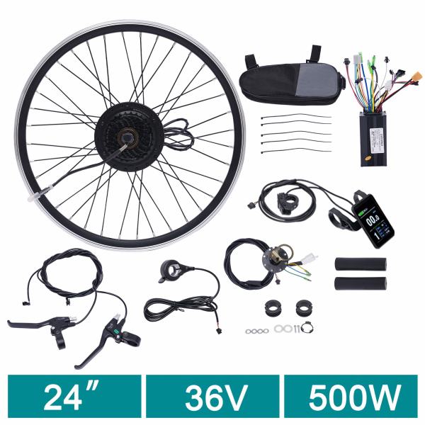 Kit Conversion Vélo électrique 500W 36V – Roue Avant 24 Pouces, 5 Vitesses, écran, Freins, Puissance 30-35 Km/h