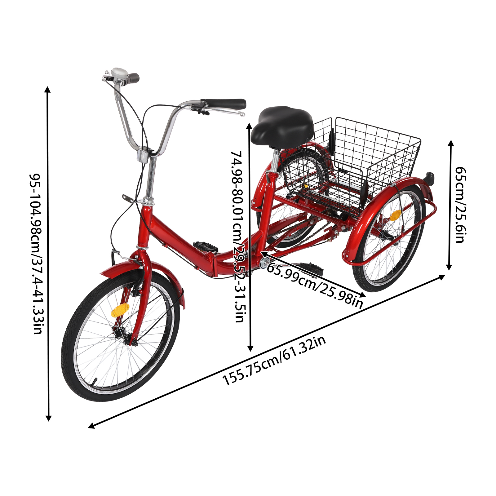 FortyFor Vélo 20 Pouces 3 Roues Avec Panier Et Siège Enfant